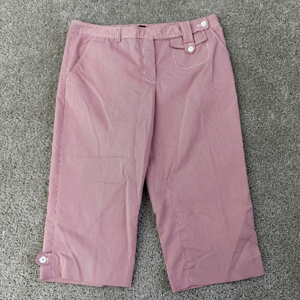 Focus 2000 Capri Pants Womens 12P Red Striped Twill Crop Stretch Pockets Button